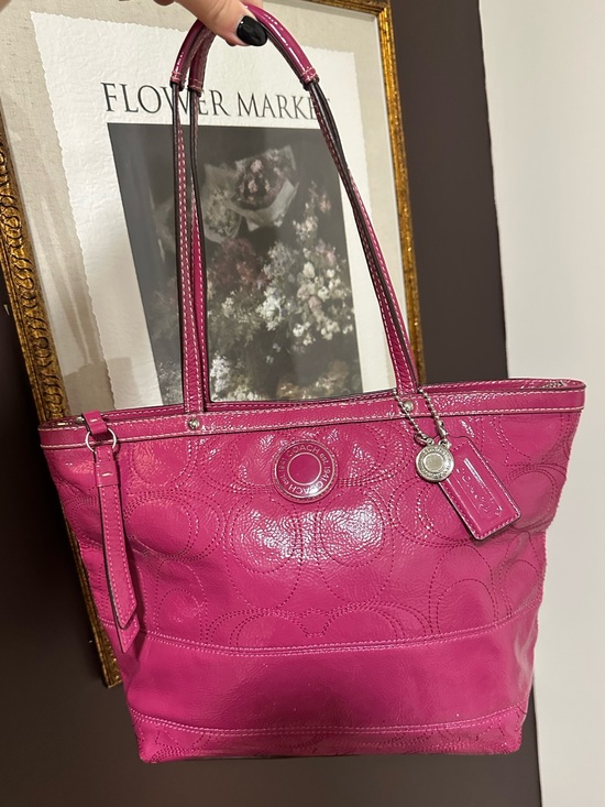 Coach Handbags - Coach F19198 Hot Pink Patent Leather Signature Tote Y2K